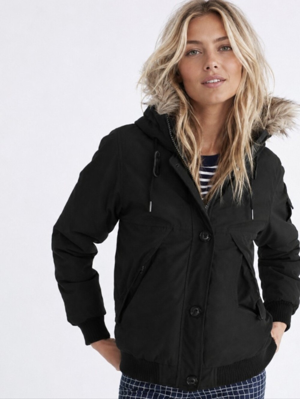 Penfield Vermont Black Bomber Jacket Coat Fur Trim Hood Women's Size Medium